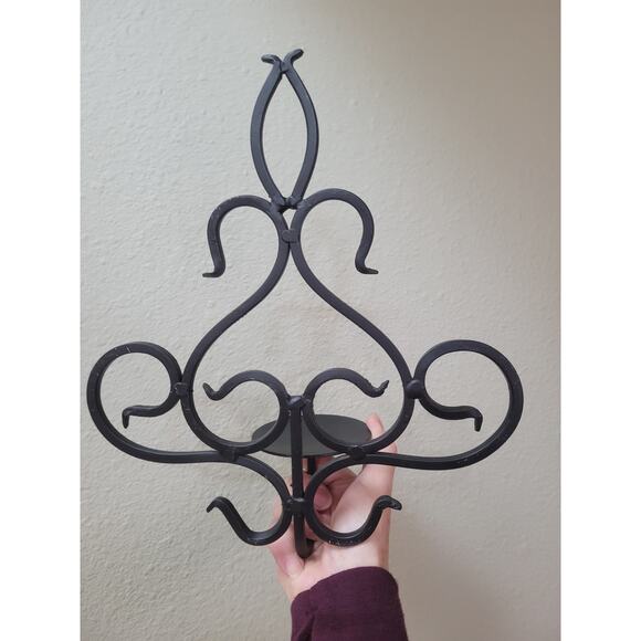 2 Vintage Wall Sconce Candle Holders, Black Wrought Iron Metal - Picture 5 of 5